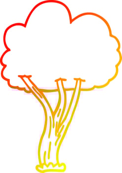 warm gradient line drawing cartoon blooming tree vector