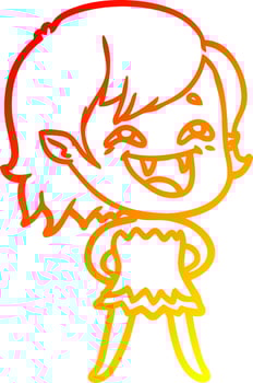 warm gradient line drawing cartoon laughing vampire girl vector
