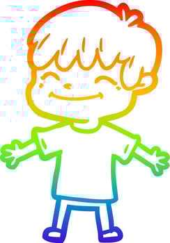 rainbow gradient line drawing cartoon happy boy vector