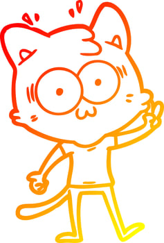 warm gradient line drawing cartoon surprised cat vector