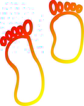warm gradient line drawing cartoon foot prints vector