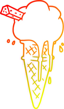 warm gradient line drawing cartoon ice cream melting vector