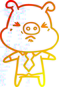 warm gradient line drawing cartoon angry pig in shirt and tie vector