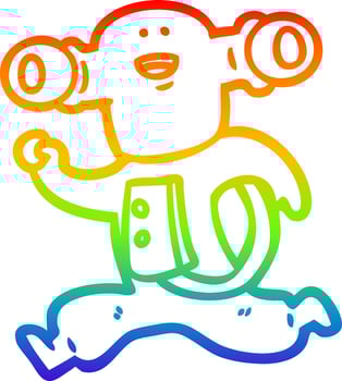 rainbow gradient line drawing friendly cartoon alien running vector