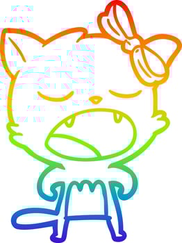 rainbow gradient line drawing cartoon cat meowing vector