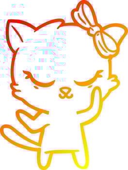 warm gradient line drawing cute cartoon cat with bow vector