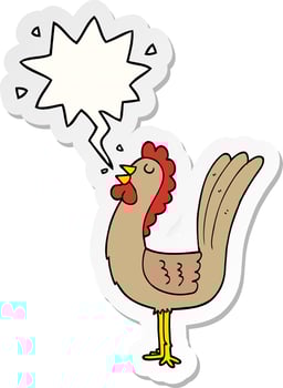 cartoon rooster and speech bubble sticker vector