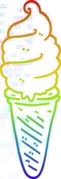rainbow gradient line drawing cartoon ice cream vector
