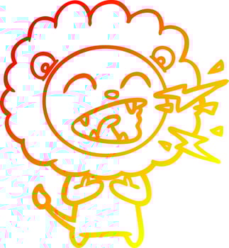 warm gradient line drawing cartoon roaring lion vector