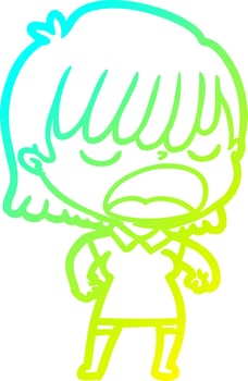 cold gradient line drawing cartoon woman talking loudly vector