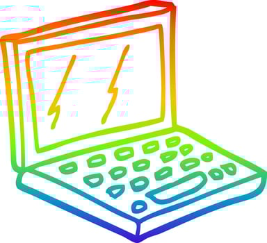 rainbow gradient line drawing cartoon laptop computer vector