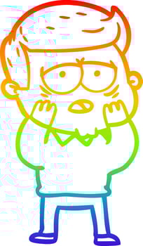 rainbow gradient line drawing cartoon tired man vector