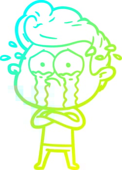 cold gradient line drawing cartoon crying man vector