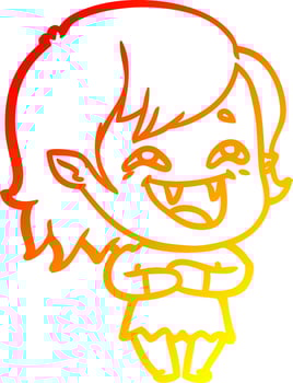 warm gradient line drawing cartoon laughing vampire girl vector