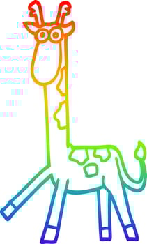 rainbow gradient line drawing cartoon walking giraffe vector