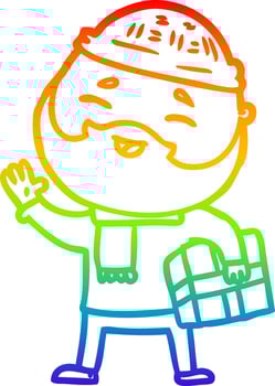 rainbow gradient line drawing cartoon happy bearded man vector