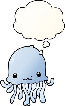 cartoon jellyfish and thought bubble in smooth gradient style vector