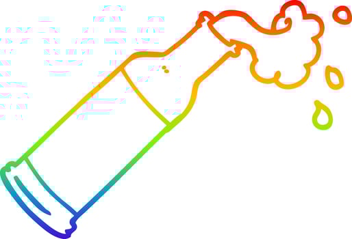 rainbow gradient line drawing cartoon foaming bottle vector