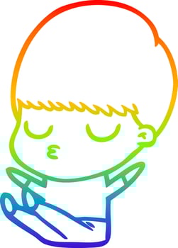 rainbow gradient line drawing cartoon calm boy vector