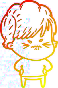 warm gradient line drawing cartoon frustrated woman vector