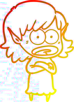 warm gradient line drawing cartoon shocked elf girl vector