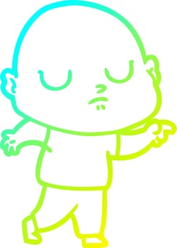cold gradient line drawing cartoon bald man vector
