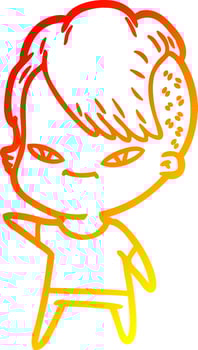 warm gradient line drawing cute cartoon girl with hipster haircut vector