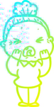cold gradient line drawing cartoon angry old woman vector
