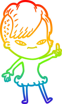 rainbow gradient line drawing cute cartoon girl with hipster haircut vector