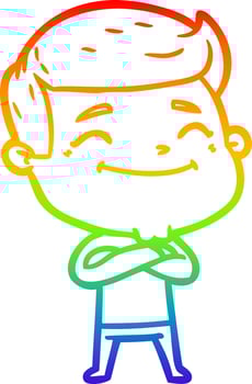 rainbow gradient line drawing happy cartoon man vector