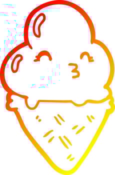 warm gradient line drawing cartoon ice cream vector