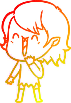 warm gradient line drawing cute cartoon happy vampire girl vector