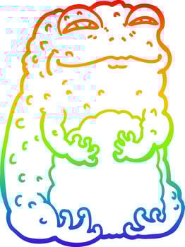 rainbow gradient line drawing cartoon smug toad vector
