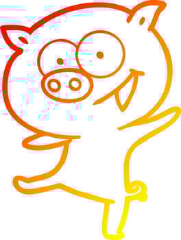 warm gradient line drawing cheerful dancing pig cartoon vector