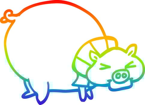 rainbow gradient line drawing cartoon fat pig vector
