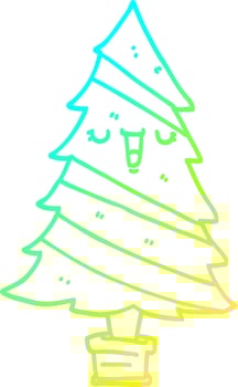 cold gradient line drawing cartoon christmas tree vector