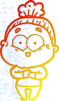 warm gradient line drawing cartoon happy old woman vector