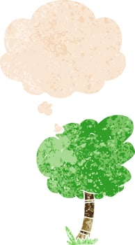 cartoon tree and thought bubble in retro textured style vector