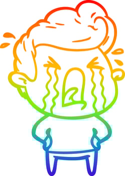rainbow gradient line drawing cartoon crying man vector