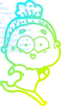 cold gradient line drawing cartoon happy old woman vector