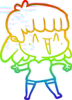 rainbow gradient line drawing cartoon woman vector