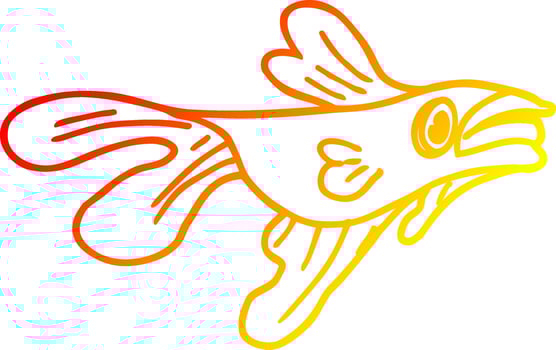 warm gradient line drawing cartoon fighting fish vector
