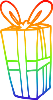 rainbow gradient line drawing cartoon christmas present vector