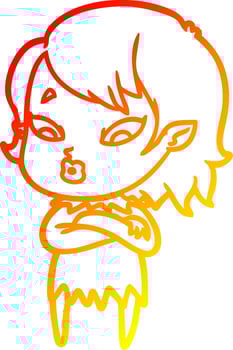 warm gradient line drawing cute cartoon vampire girl vector