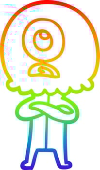 rainbow gradient line drawing cartoon cyclops alien spaceman vector
