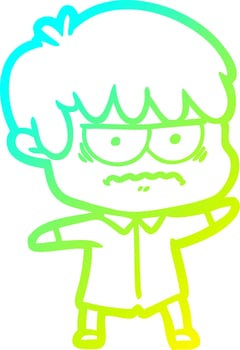 cold gradient line drawing annoyed cartoon boy vector