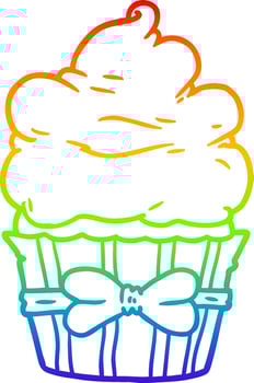 rainbow gradient line drawing cartoon fancy cupcake vector