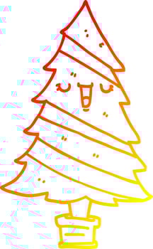 warm gradient line drawing cartoon christmas tree vector