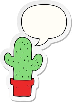 cartoon cactus and speech bubble sticker vector