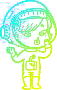 cold gradient line drawing cartoon astronaut woman vector